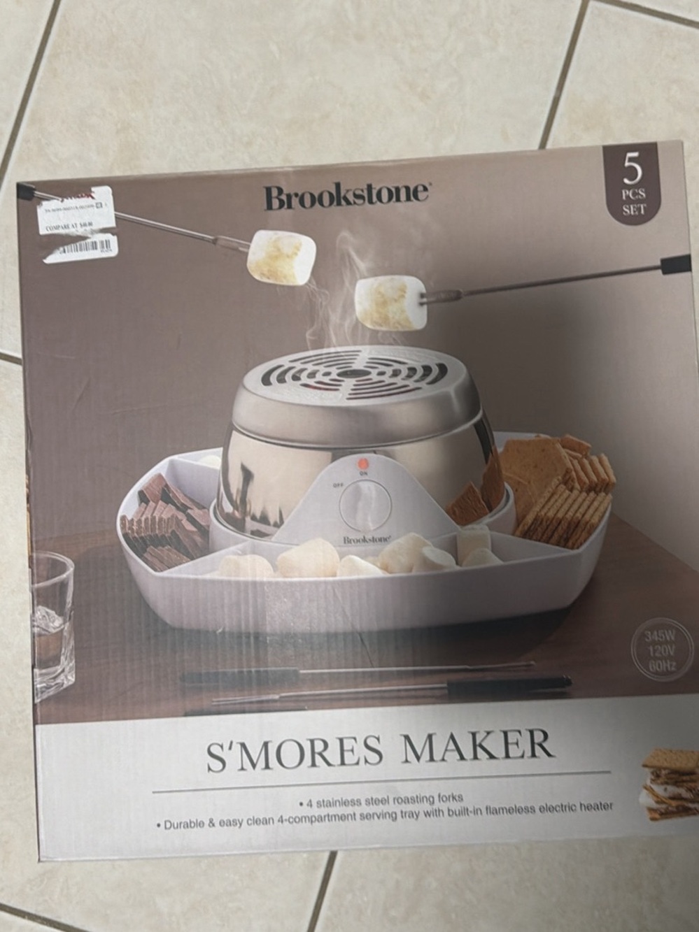 Brookstone S'mores Maker in Silver and White with Serving Tray